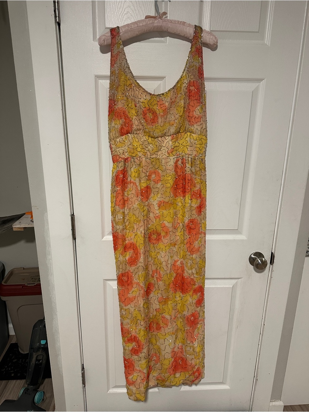 Vintage John Hogan Beaded Silk Dress La Jolla Floral Sequin Maxi Slip Dress